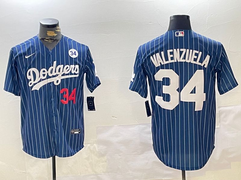 Men Los Angeles Dodgers #34 Valenzuela Blue Stripe Game 2024 Nike MLB Jersey style 11205->los angeles dodgers->MLB Jersey
